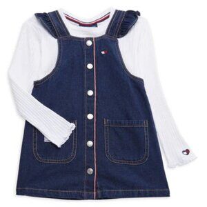Tommy Hilfiger Little Girl's 2-Piece Ribbed Top & Denim Dress Set New with Tags
